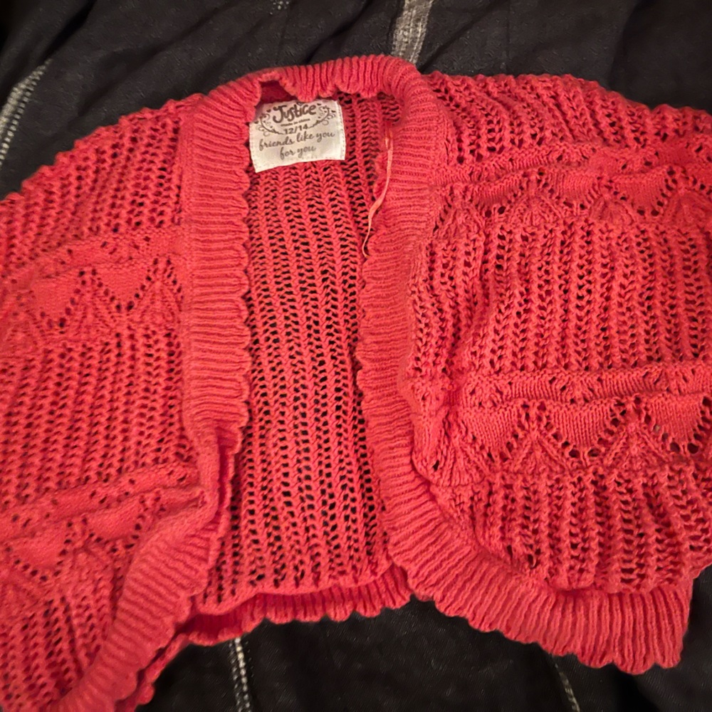Justice Girls sz 12/14 pink open weave bolero.